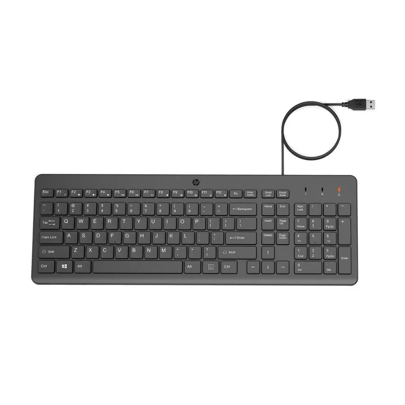 HP 150 Wired klawiatura, Pełnowymiarowa (100%), Przewodowa, USB, Mechaniczna, QWERTY, Czarna