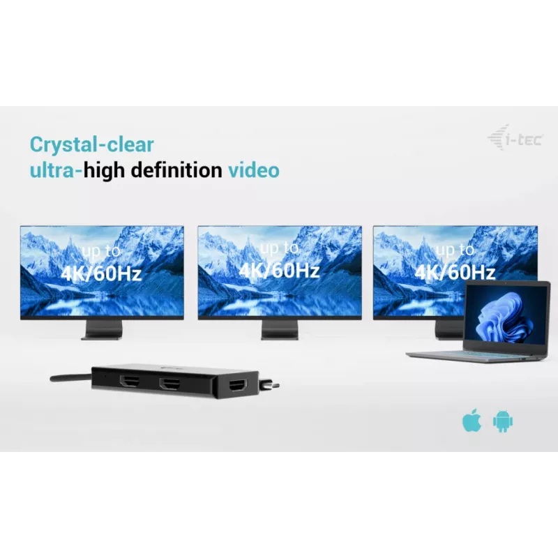 i-tec USB-C Triple 4K HDMI Video Adapter, Power Delivery 100W