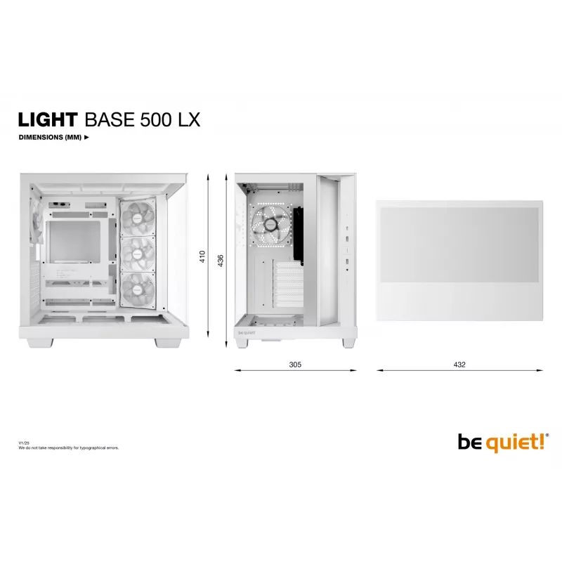 Obudowa PC be quiet Light Base 500 LX biały Midi Tower ATX/PS2 PSU support 3x120 mm front 1x120 mm rear supports 2.5/3.5 inch drives 305×436×432 mm