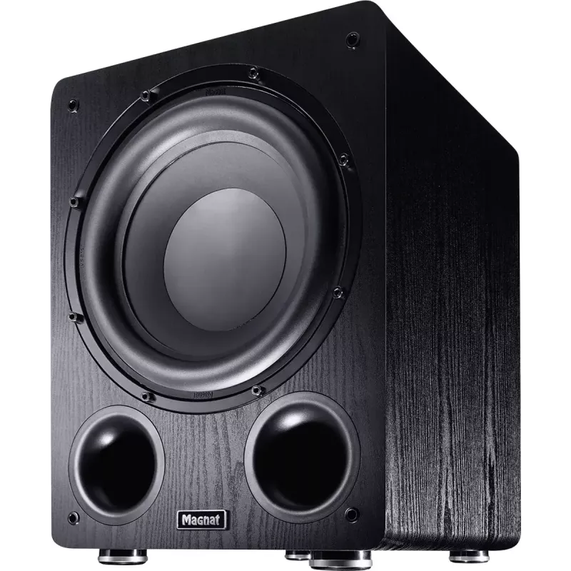 Aktywny subwoofer Magnat Alpha RS12 — przetwornik 12 cali, 120 W RMS, 20–200 Hz, klasa D, czarny