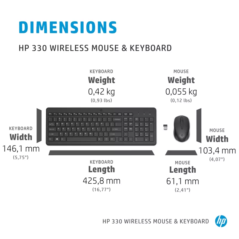 HP 330 Wireless mysz and klawiatura Combination, pełnowymiarowa (100%), bezprzewodowa, RF Wireless, QWERTY, czarna, mysz w zestawie