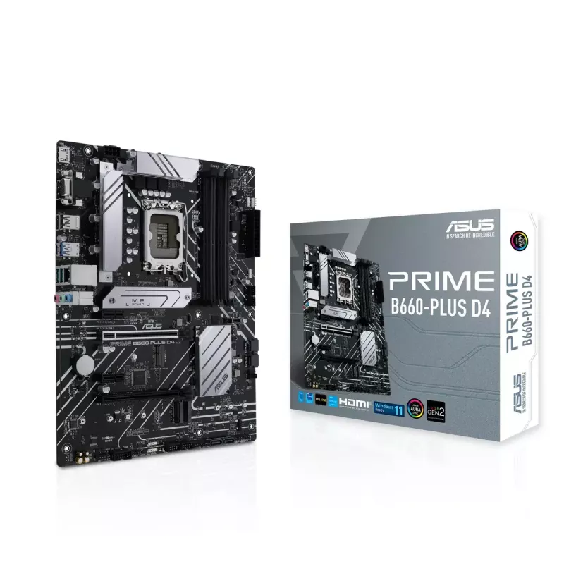 Płyta główna ASUS PRIME B660-PLUS D4 — Intel B660, LGA 1700, ATX, DDR4, 4× DIMM, 128 GB, 3× M.2, 2.5 Gb LAN