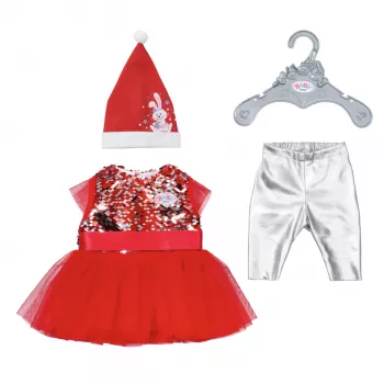 Sukienka dla lalki ZAPF BABY born Xmas Dress na lalki 43 cm, tekstylna, wielokolorowa, składana, wiek 3–12