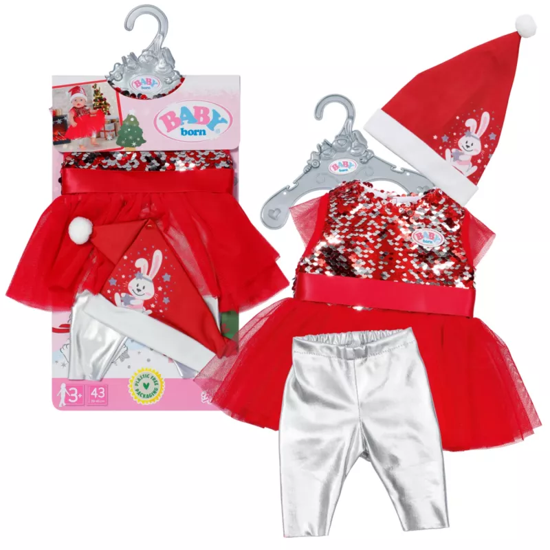 Sukienka dla lalki ZAPF BABY born Xmas Dress na lalki 43 cm, tekstylna, wielokolorowa, składana, wiek 3–12