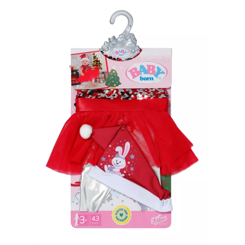 Sukienka dla lalki ZAPF BABY born Xmas Dress na lalki 43 cm, tekstylna, wielokolorowa, składana, wiek 3–12