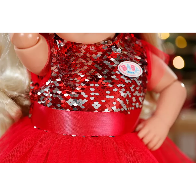 Sukienka dla lalki ZAPF BABY born Xmas Dress na lalki 43 cm, tekstylna, wielokolorowa, składana, wiek 3–12