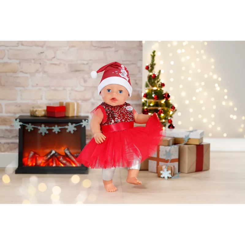 Sukienka dla lalki ZAPF BABY born Xmas Dress na lalki 43 cm, tekstylna, wielokolorowa, składana, wiek 3–12
