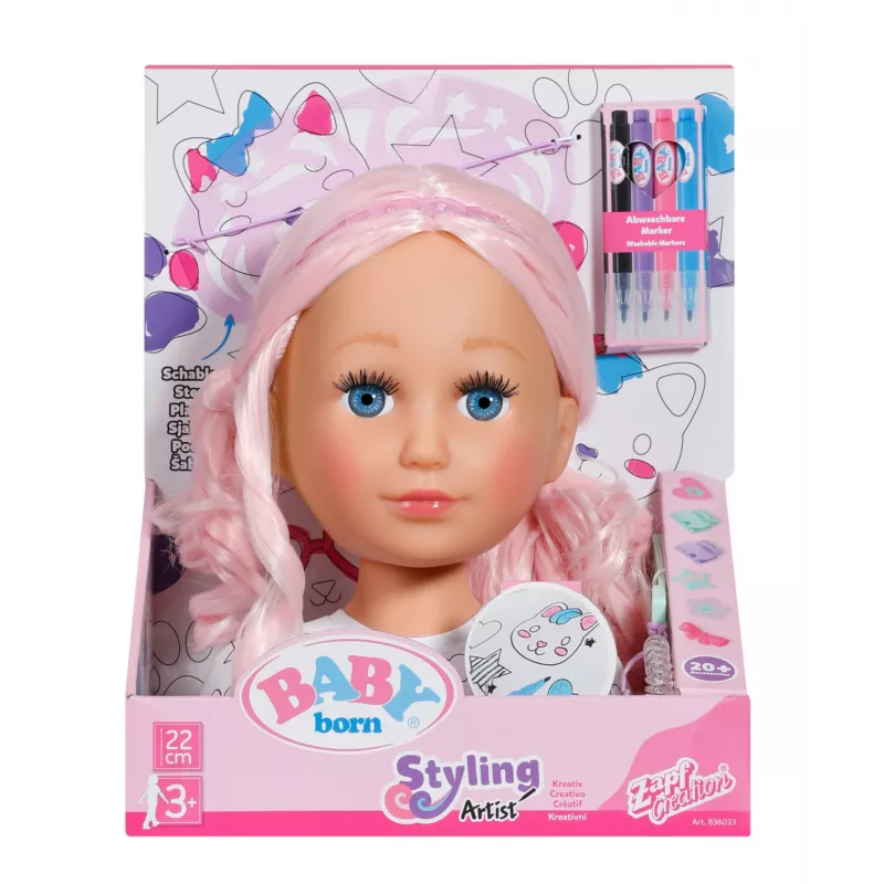 BABY born Styling Head Artist, główka do makijażu/stylizacji, dla dziewczynek, 3+, wielokolorowa