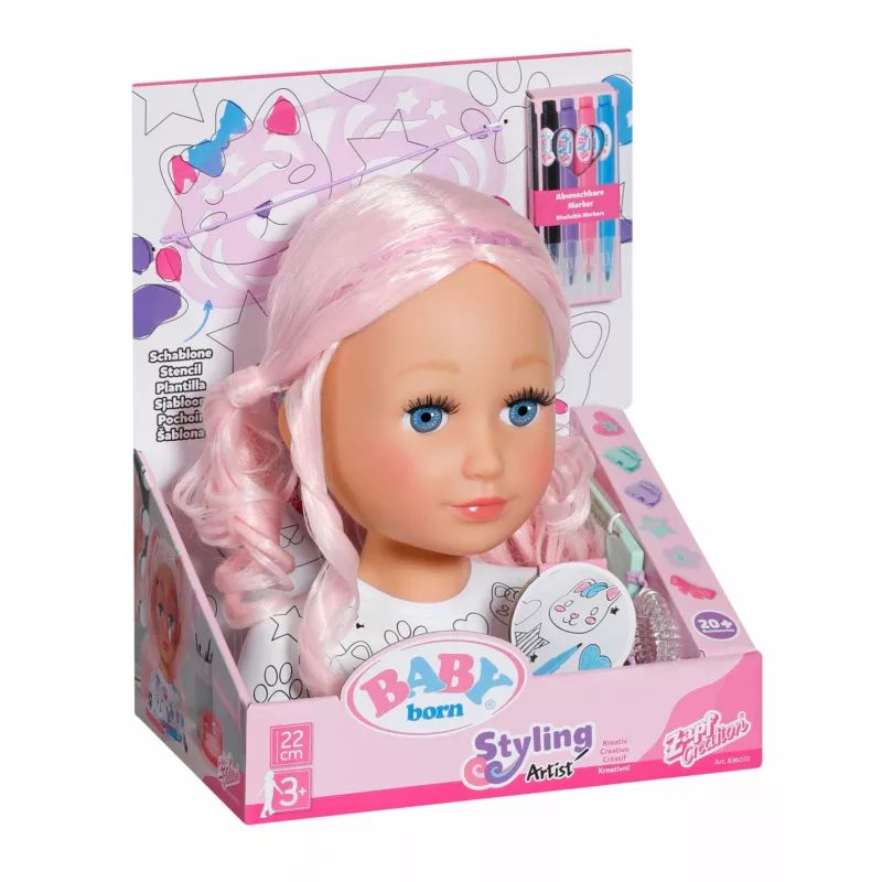 BABY born Styling Head Artist, główka do makijażu/stylizacji, dla dziewczynek, 3+, wielokolorowa