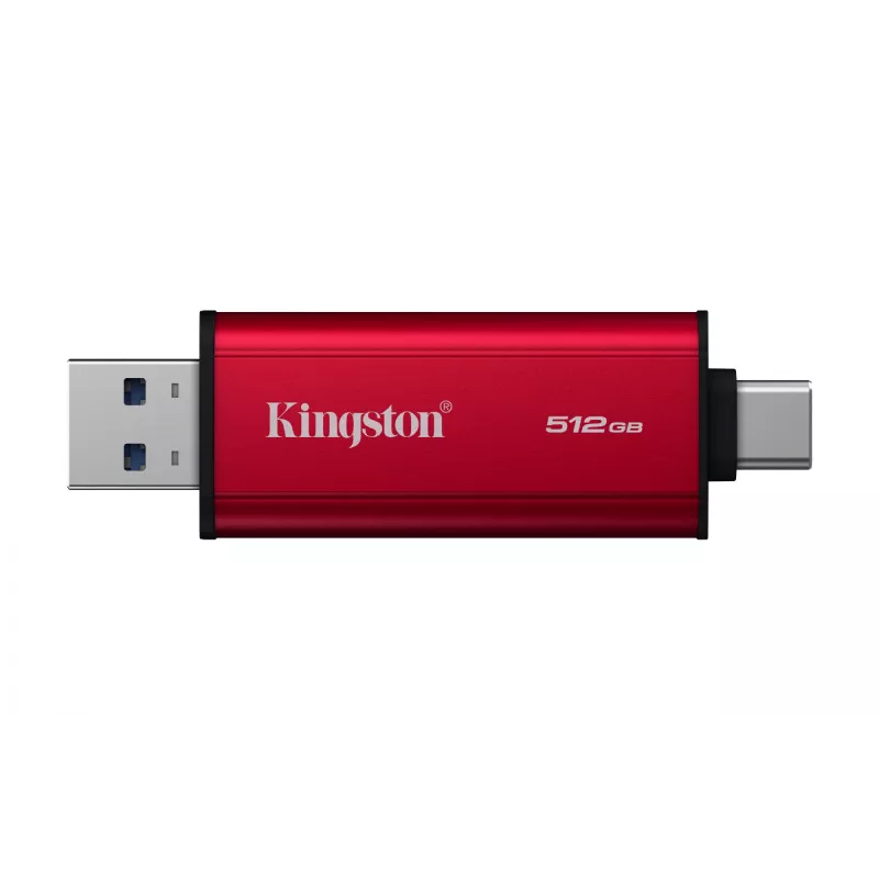 Zewnętrzny dysk SSD Kingston 512 GB Dual USB-A/USB-C przenośny, USB 3.2 Gen 2, odczyt 1050 MB/s, zapis 950 MB/s, czarny/czerwony