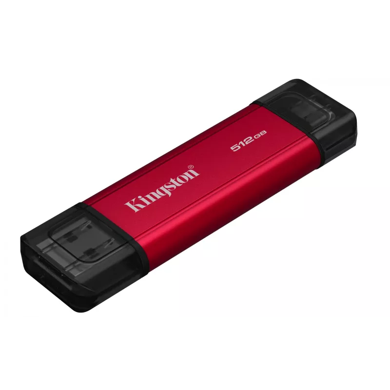 Zewnętrzny dysk SSD Kingston 512 GB Dual USB-A/USB-C przenośny, USB 3.2 Gen 2, odczyt 1050 MB/s, zapis 950 MB/s, czarny/czerwony