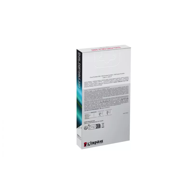 Zewnętrzny dysk SSD Kingston 512 GB Dual USB-A/USB-C przenośny, USB 3.2 Gen 2, odczyt 1050 MB/s, zapis 950 MB/s, czarny/czerwony