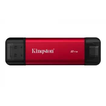 Zewnętrzny dysk SSD Kingston 2 TB ze złączem Dual USB-A/USB-C, USB 3.2 Gen 2, odczyt 1050 MB/s, zapis 950 MB/s, czarno-czerwony