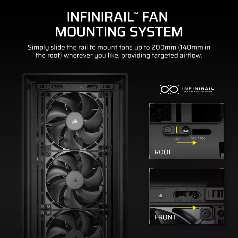 Obudowa PC Midi Tower CORSAIR FRAME 5000D RS — Czarna, obsługa ATX/EATX, 3 wentylatory 140 mm z przodu, szkło hartowane, 250×556×542 mm