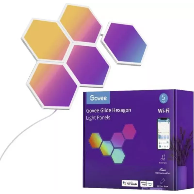 Panele LED Govee B6061 5 szt. zmieniające kolor RGB — modułowe dekoracyjne oświetlenie ścienne