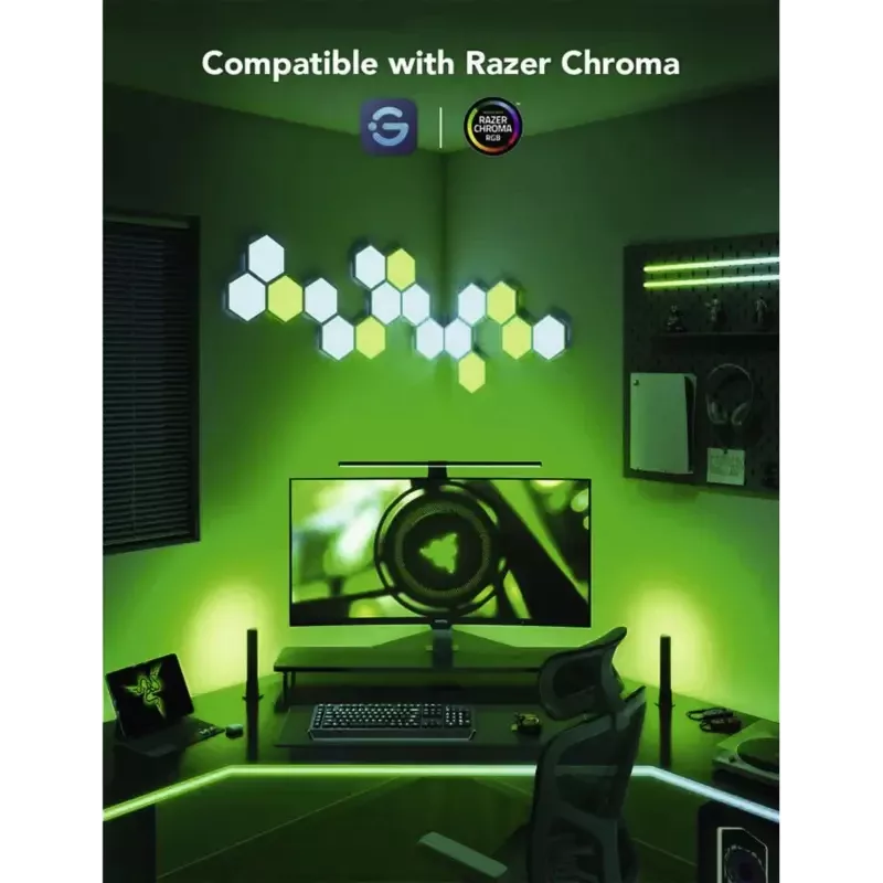 Zestaw inteligentnego oświetlenia Govee H6608 — Wi‑Fi/Bluetooth, czarny, wielokolorowy, 3 szt., kabel 1,5 m