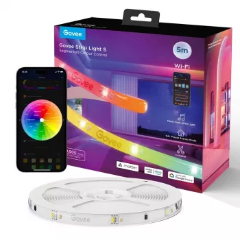 Inteligentny pasek LED Govee Strip Light S 5m — Wi‑Fi/Bluetooth, RGBIC, 5 000 mm, biały