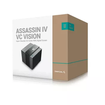 Chłodzenie powietrzne DeepCool ASSASSIN IV VC VISION — dwuwentylatorowe 120/140 mm, 300 W TDP, 7 ciepłowodów, kompatybilne z LGA115x/LGA1200/LGA1700/LGA20xx, czarne