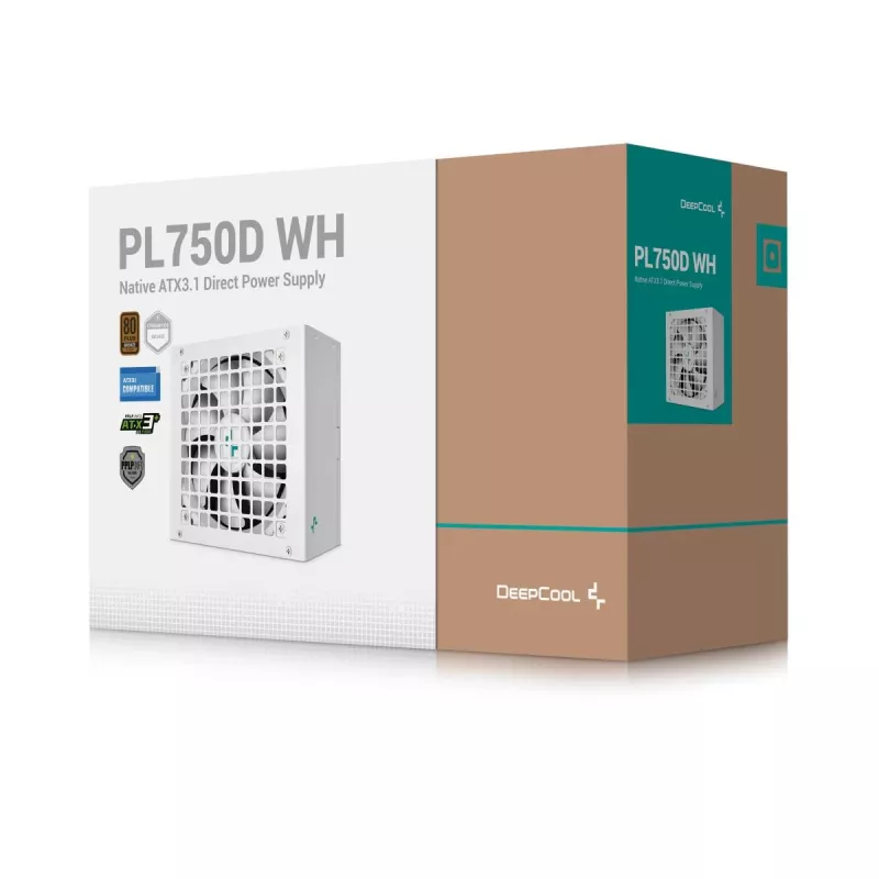 Zasilacz DeepCool PL750D WH — 750 W, ATX 20+4 pin, 80 PLUS Bronze, wentylator 120 mm, biały