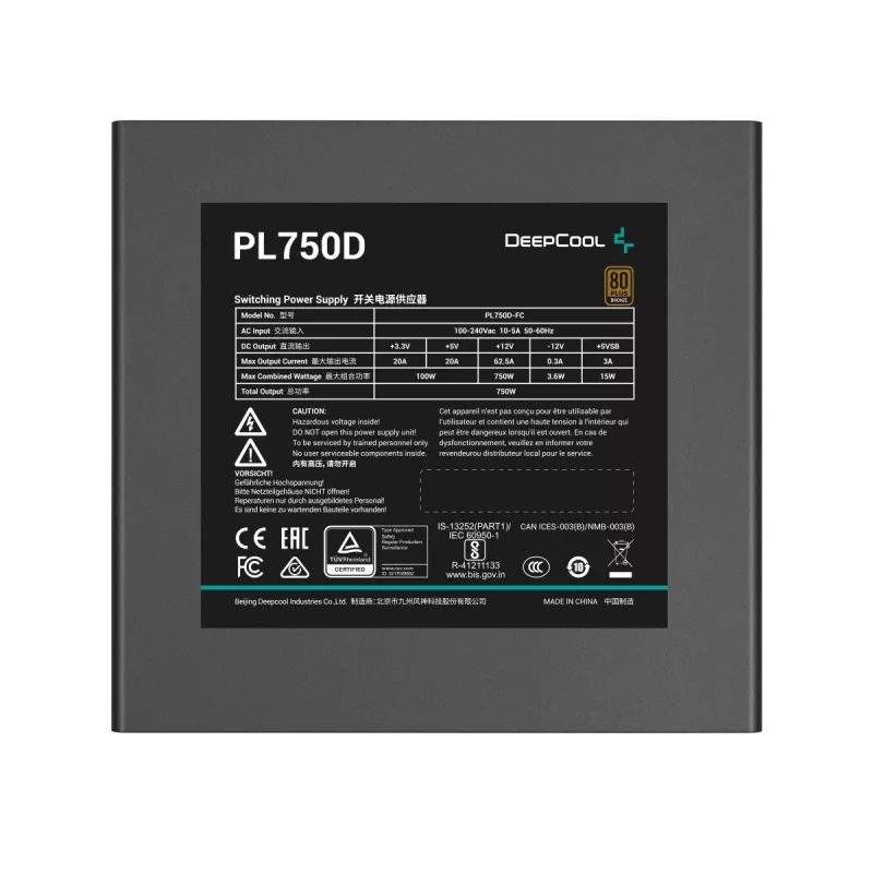 Zasilacz DeepCool PL750D 750W ATX 3.0 80 PLUS Bronze, wentylator 120 mm, 20+4 pin, czarny