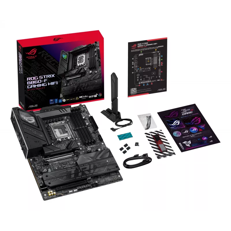 Płyta główna ASUS ROG STRIX B860-F GAMING WIFI — Intel B860, LGA 1851, ATX, DDR5, 4x DIMM, Wi‑Fi 7, LAN 2,5 Gb, 4x M.2