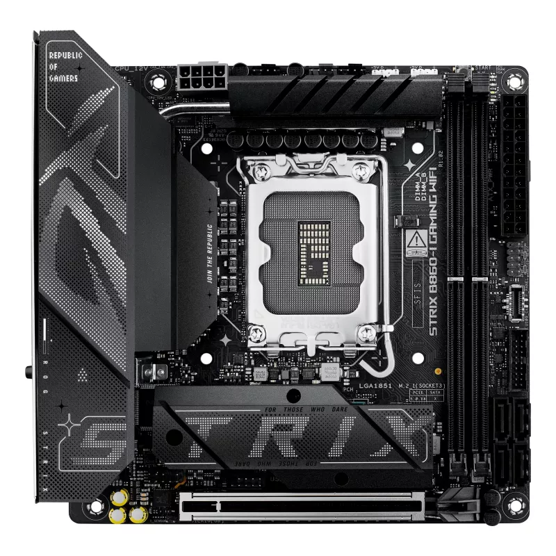 Płyta główna ASUS ROG STRIX B860-I GAMING WIFI — Intel B860, LGA 1851, mini ITX, 2× DDR5 DIMM (do 128 GB), Wi‑Fi 7, LAN 2,5Gb