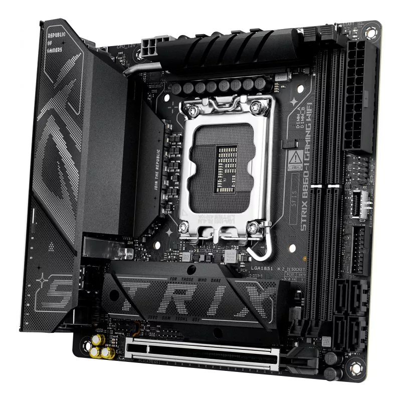 Płyta główna ASUS ROG STRIX B860-I GAMING WIFI — Intel B860, LGA 1851, mini ITX, 2× DDR5 DIMM (do 128 GB), Wi‑Fi 7, LAN 2,5Gb
