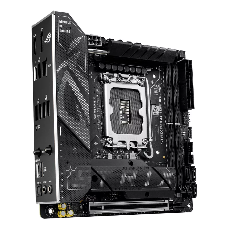 Płyta główna ASUS ROG STRIX B860-I GAMING WIFI — Intel B860, LGA 1851, mini ITX, 2× DDR5 DIMM (do 128 GB), Wi‑Fi 7, LAN 2,5Gb