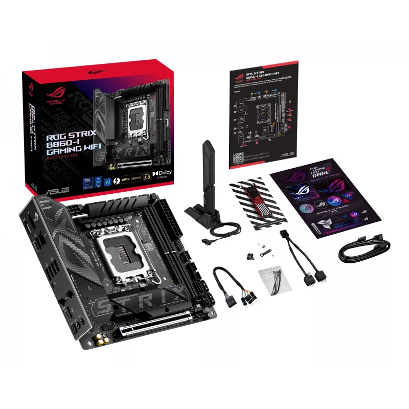 Płyta główna ASUS ROG STRIX B860-I GAMING WIFI — Intel B860, LGA 1851, mini ITX, 2× DDR5 DIMM (do 128 GB), Wi‑Fi 7, LAN 2,5Gb