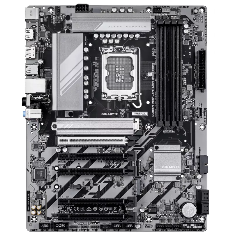 Płyta główna GIGABYTE B860 DS3H WIFI6E - procesory Intel Core Ultra, 8+1+2+2 fazy VRM, do 9066MHz DDR5, 1xPCIe 5.0 + 1xPCIe 4.0 M.2, 2.5GbE LAN, WIFI 6E, USB 3.2 Gen 2x2