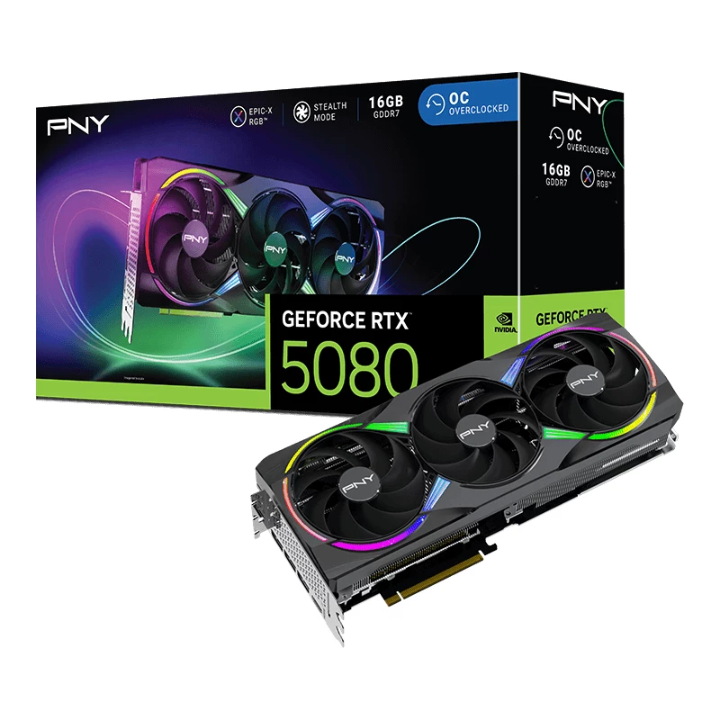PNY GeForce RTX 5080 16 GB ARGB OC Triple Fan - 16 GB GDDR7 - DisplayPort 2.1b / HDMI 2.1b