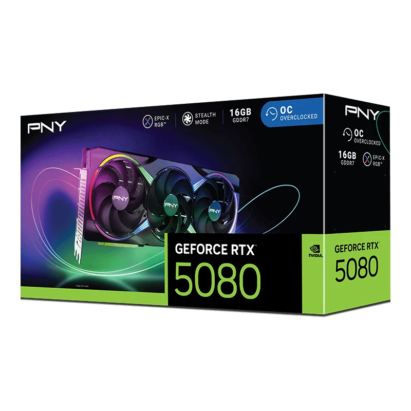 PNY GeForce RTX 5080 16 GB ARGB OC Triple Fan - 16 GB GDDR7 - DisplayPort 2.1b / HDMI 2.1b