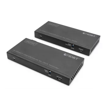 Zestaw przedłużacza KVM DIGITUS HDBaseT. 150m 4K/60Hz. USB 2.0. PoC. IR. czarny