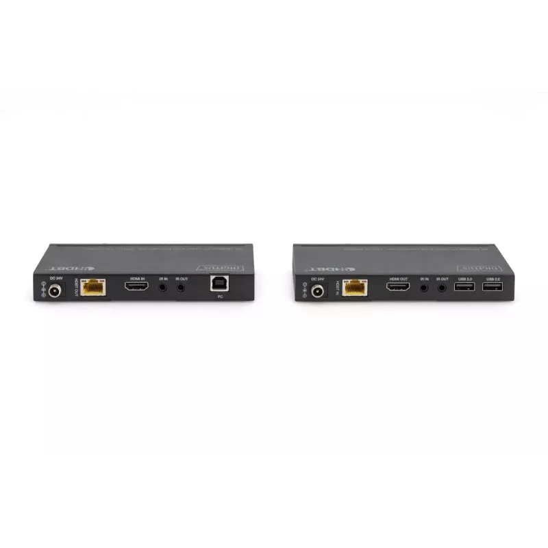 Zestaw przedłużacza KVM DIGITUS HDBaseT. 150m 4K/60Hz. USB 2.0. PoC. IR. czarny