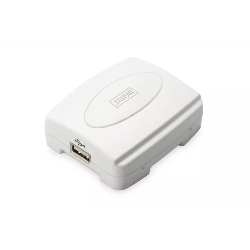Serwer wydruku USB DIGITUS, 1 port 1x RJ45, 1x USB A, USB 2.0 Dla wszystkich popularnych systemów operacyjnych