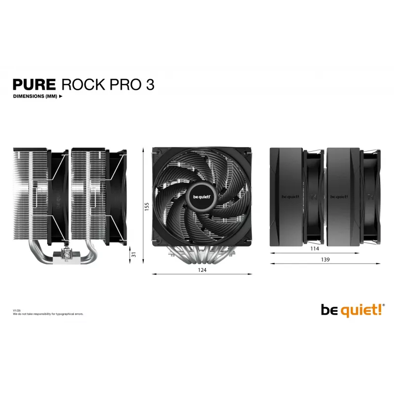 be quiet! Pure Rock Pro 3 Chłodzenie procesora Air cooler 12 cm Srebrny 1 szt.