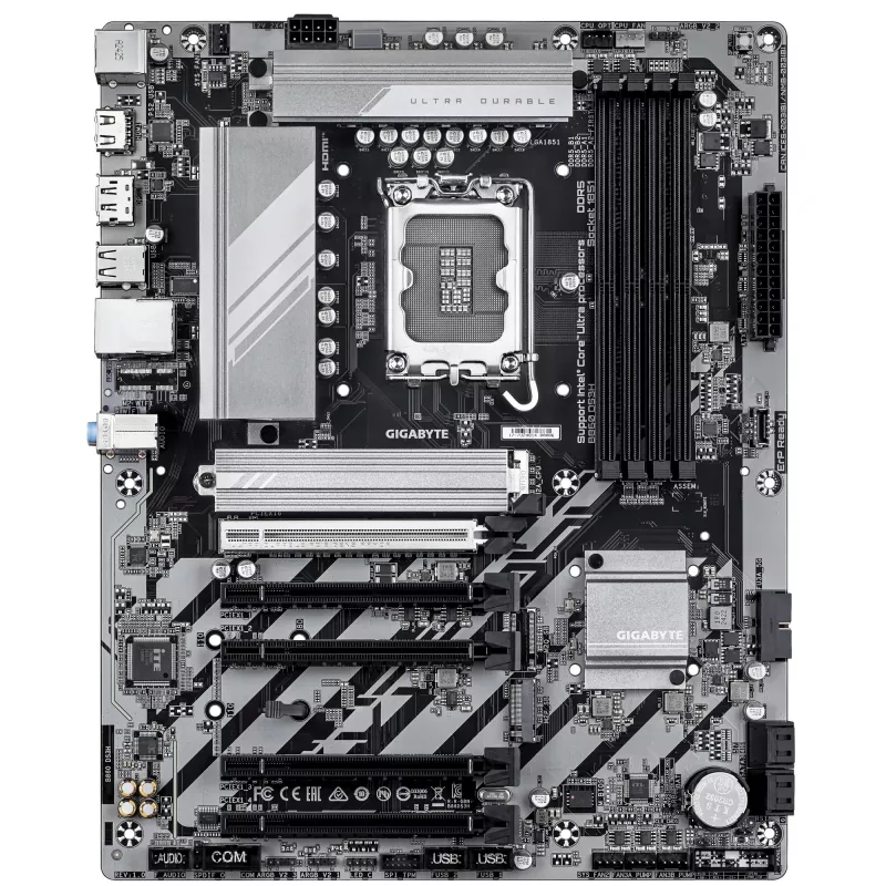 Płyta główna GIGABYTE B860 DS3H - obsługuje procesory Intel Core Ultra, 8+1+2+2 fazy VRM, do 9066 MHz DDR5, 1xPCIe 5.0 + 1xPCIe 4.0 M.2, 2.5 GbE LAN, USB 3.2 Gen 2x2