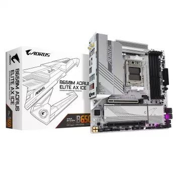 Płyta główna GIGABYTE B650M AORUS ELITE AX ICE - AMD Ryzen 9000 Series, 12+2+2 faz VRM, do 8000MHz DDR5 (OC), 1xPCIe 5.0 + 1xPCIe 4.0 M.2, 2.5GbE LAN, WIFI 6E, USB 3.2 Gen 2x2