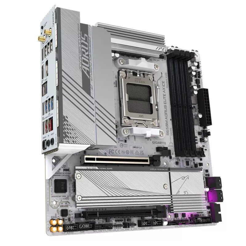 Płyta główna GIGABYTE B650M AORUS ELITE AX ICE - AMD Ryzen 9000 Series, 12+2+2 faz VRM, do 8000MHz DDR5 (OC), 1xPCIe 5.0 + 1xPCIe 4.0 M.2, 2.5GbE LAN, WIFI 6E, USB 3.2 Gen 2x2