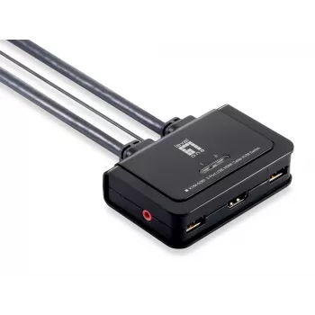 LevelOne 2-portowy przełącznik KVM z kablem USB HDMI, 1920 x 1200 pikseli, czarny, szary