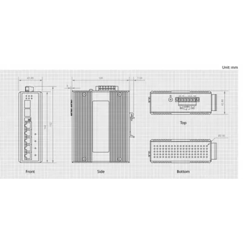 LevelOne 6-portowy gigabitowy przełącznik przemysłowy, 1 x SFP, 1 x SFP/RJ45 Combo, -40°C do 75°C, montaż na szynie DIN