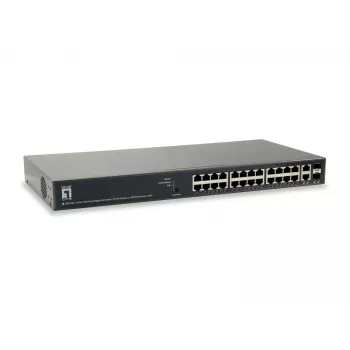 LevelOne TURING 26-portowy inteligentny przełącznik Gigabit PoE, 24 wyjścia PoE, 2 x kombo SFP/RJ45, 185 W, 802.3at/af PoE