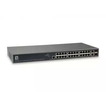 LevelOne TURING 26-portowy przełącznik Gigabit PoE zarządzalny L3 Lite, 24 wyjścia PoE, 370W, 2 x SFP/RJ45 Combo