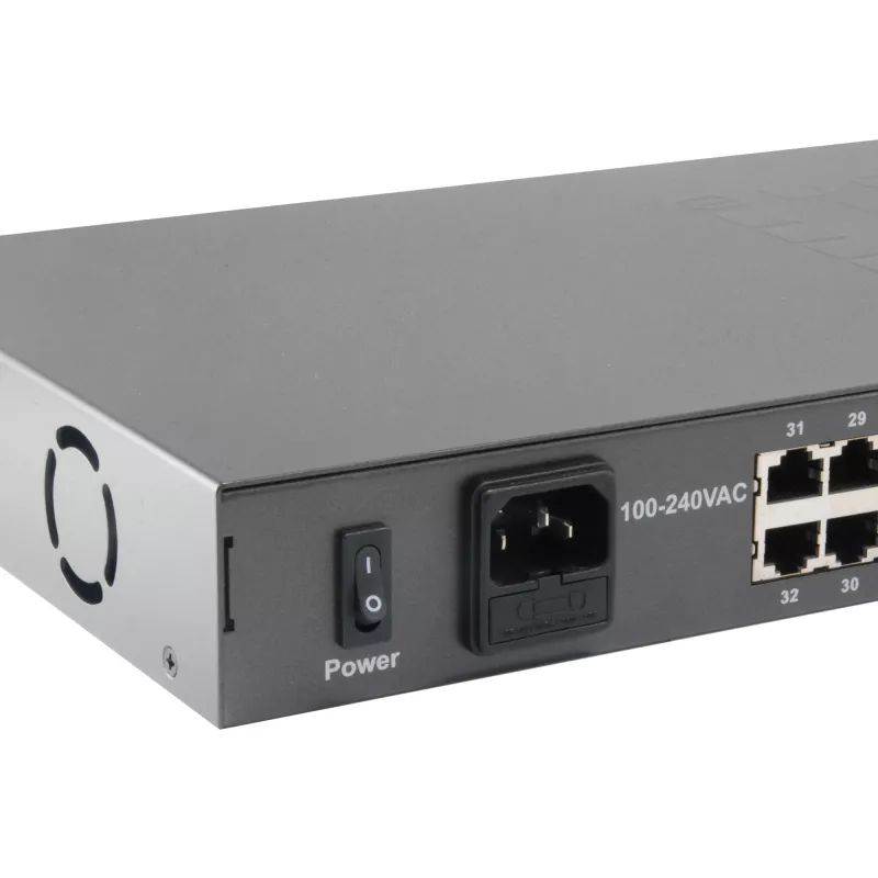 LevelOne 34-portowy przełącznik Fast Ethernet PoE, 802.3at/af PoE, 32 wyjścia PoE, 2 x Gigabit RJ45, 250W
