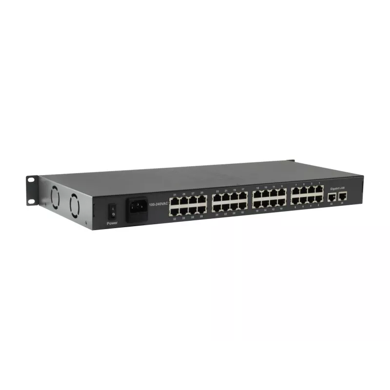 LevelOne 34-portowy przełącznik Fast Ethernet PoE, 802.3at/af PoE, 32 wyjścia PoE, 2 x Gigabit RJ45, 250W