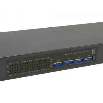 LevelOne 34-portowy przełącznik Fast Ethernet PoE, 802.3at/af PoE, 32 wyjścia PoE, 2 x Gigabit RJ45, 630 W