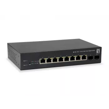LevelOne 10-portowy inteligentny przełącznik Gigabit PoE, 8 wyjść PoE, 2 x Gigabit SFP, 70W