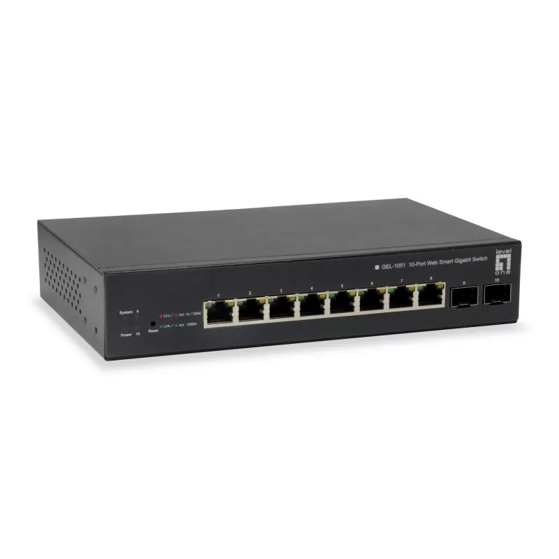 LevelOne 10-portowy inteligentny przełącznik Gigabit PoE, 8 wyjść PoE, 2 x Gigabit SFP, 70W