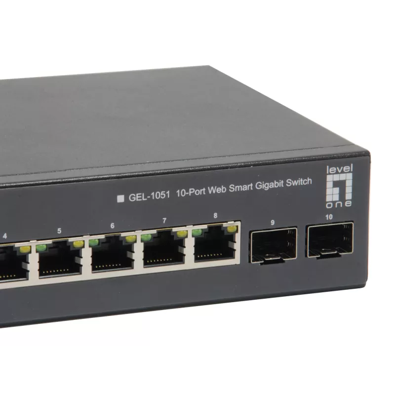 LevelOne 10-portowy inteligentny przełącznik Gigabit PoE, 8 wyjść PoE, 2 x Gigabit SFP, 70W