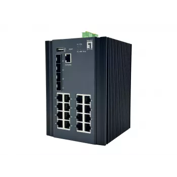 LevelOne 20-portowy zarządzalny przełącznik przemysłowy Gigabit L2 Plus, 16x 1GbE RJ45, 4x 1/2.5GbE SFP, DIN-rail, -40°C do 80°C